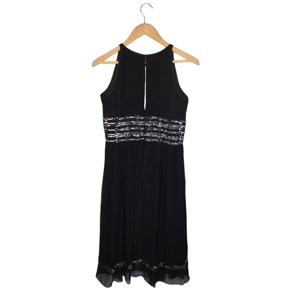 Adrianna Papell Evening Silk Beaded Sequined Sleeveless Cocktail Dress Black 6 - Picture 7 of 13